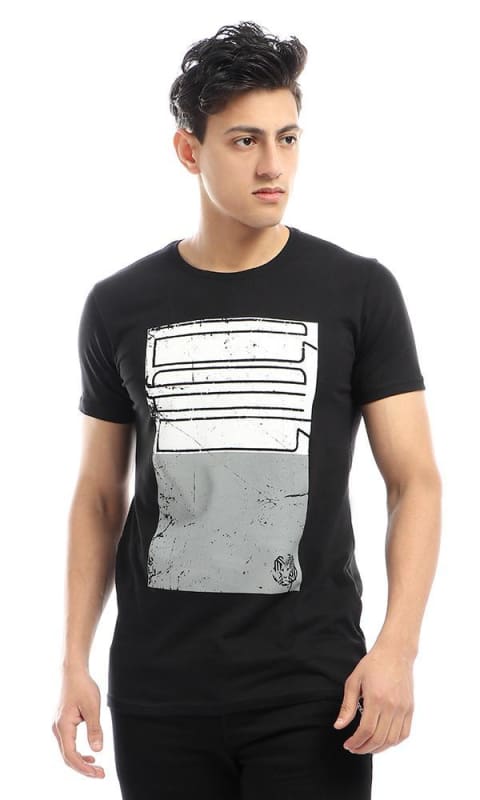 CairoKee Collection Bi-Tone Print Round Neck Slip On T-shirt - Black - male t-shirts