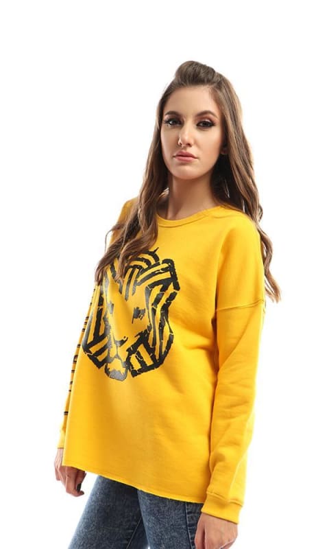 CairoKee Collection Casual Printed Yellow Sweatshirt - women hoddies & sweatshirts