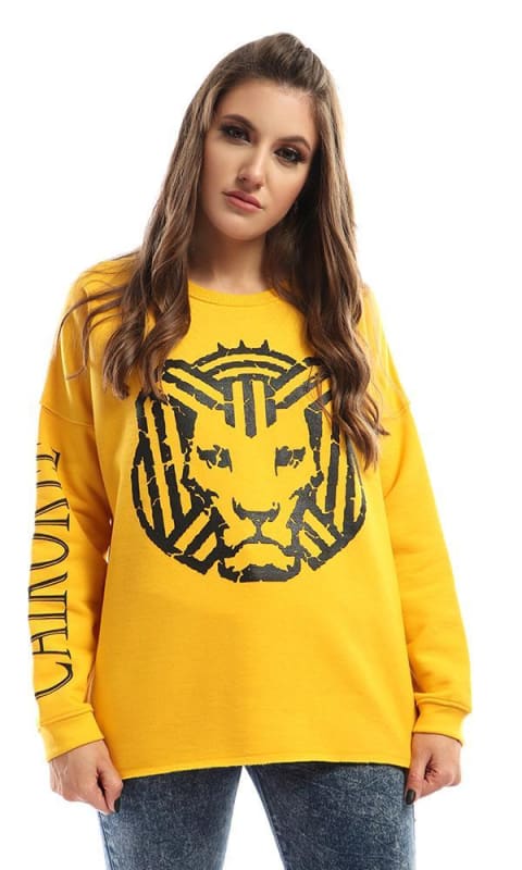 CairoKee Collection Casual Printed Yellow Sweatshirt - women hoddies & sweatshirts