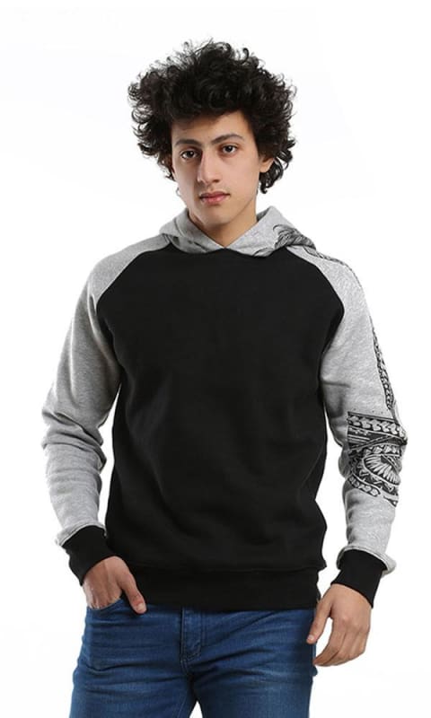 CairoKee Collection Printed Sleeves Casual Hoodie - Black - male hoodies & sweatshirts