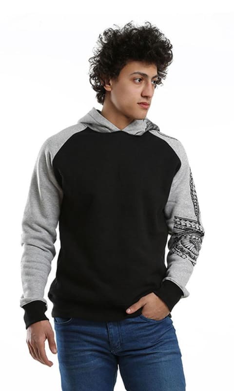 CairoKee Collection Printed Sleeves Casual Hoodie - Black - male hoodies & sweatshirts