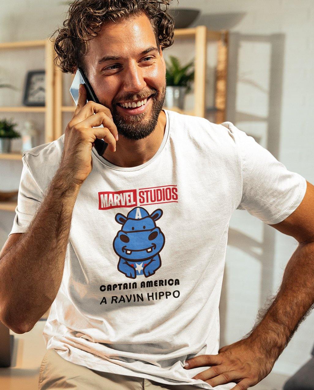 Captain America Marvel X A Ravin Hippo - Digital Graphics Basic T-shirt White - Ravin 