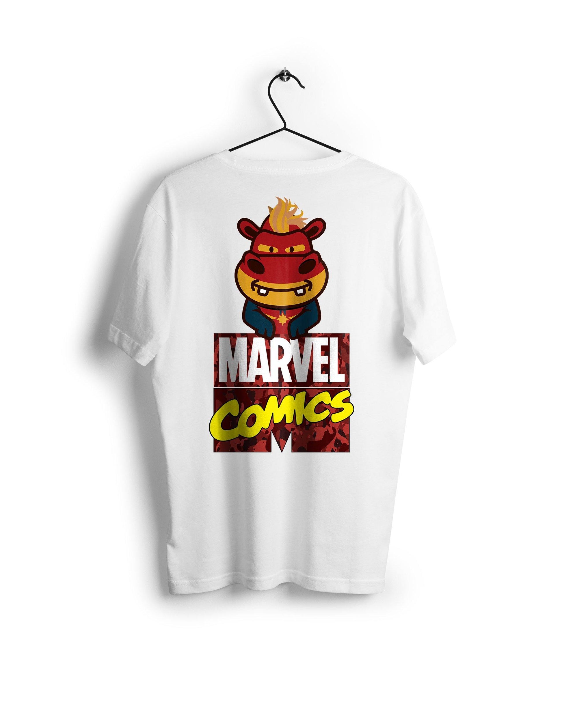 Captain Marvel X A Ravin Hippo - Digital Graphics Basic T-shirt White - Ravin 