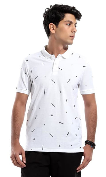 Casual Patterned Polo T-Shirt - White - male polo shirts