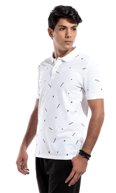 Casual Patterned Polo T-Shirt - White - male polo shirts