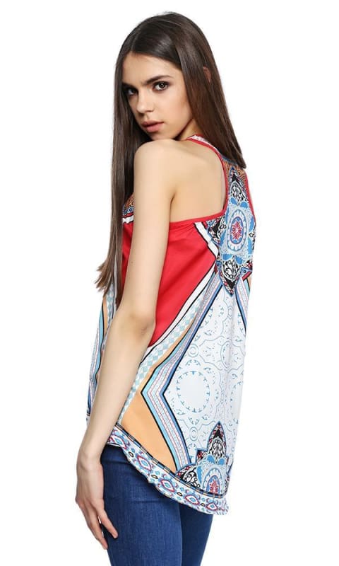 Colourful Sleeveless Top - White Blue Red & Orange - women tops