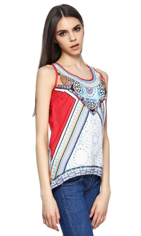 Colourful Sleeveless Top - White Blue Red & Orange - women tops