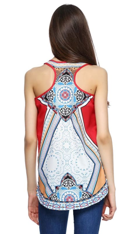 Colourful Sleeveless Top - White Blue Red & Orange - women tops