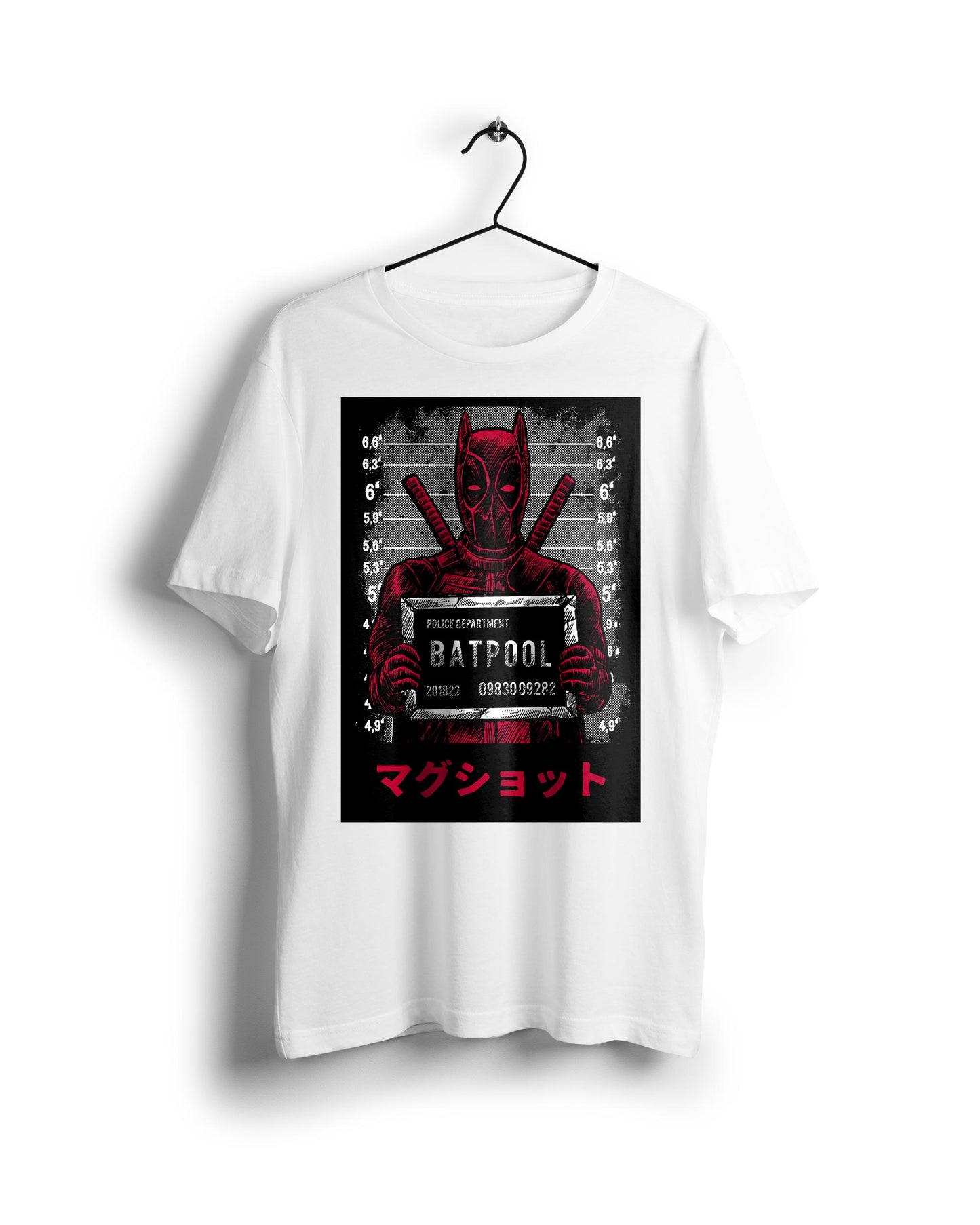Deadpool vs Batman mugshot - Digital Graphics Basic T-shirt White - Ravin 