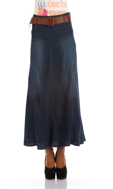 Denim Midi Skirt - Blue - women skirts