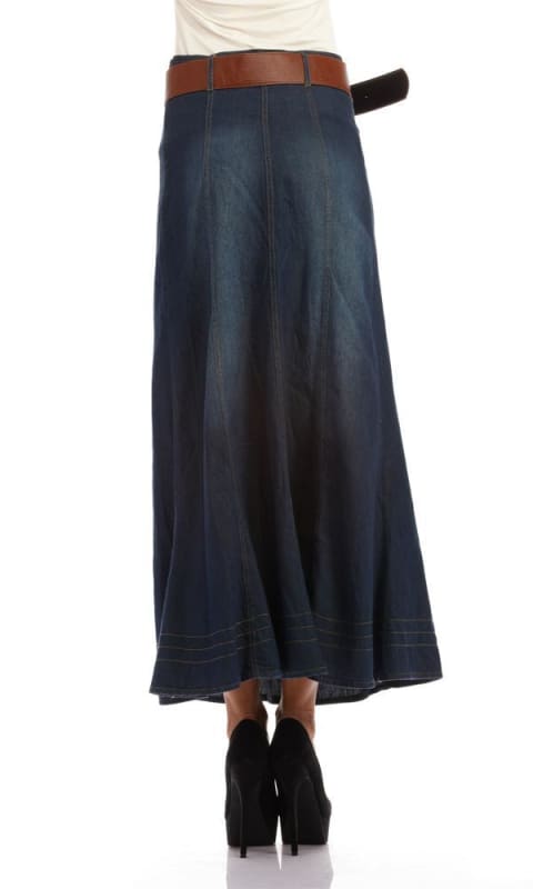 Denim Midi Skirt - Blue - women skirts