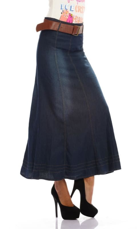 Denim Midi Skirt - Blue - women skirts