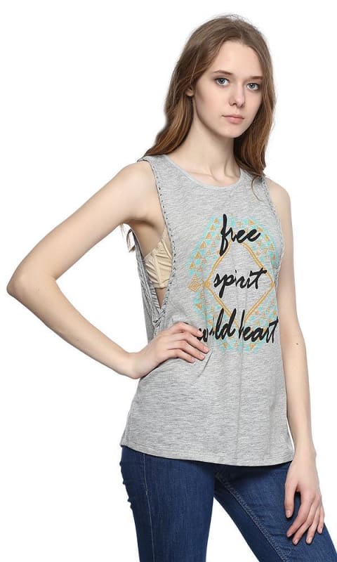 Drop Armhole Tank Top - Heather Grey - women tops