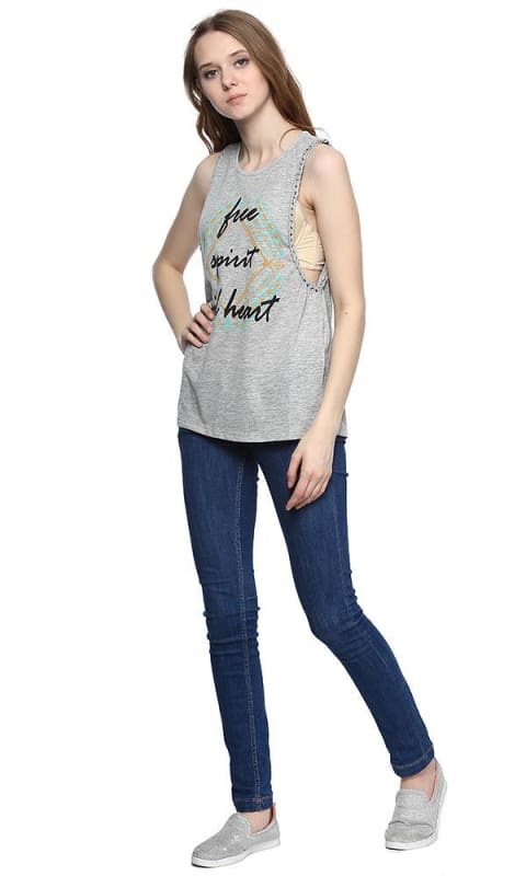 Drop Armhole Tank Top - Heather Grey - women tops