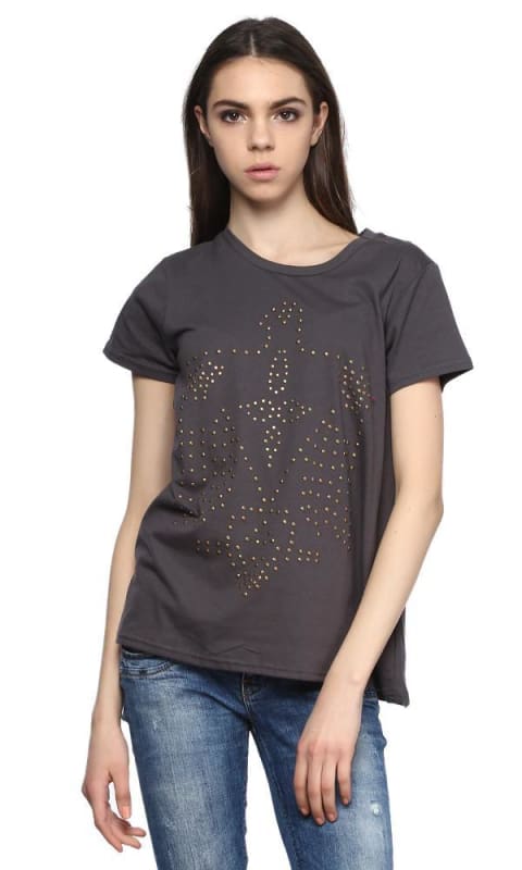 Eagle Studded Heather T-Shirt - Heather Grey - women t-shirts