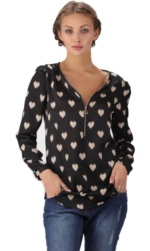 Embellishment Placket Top - Black - women shirts & blouses