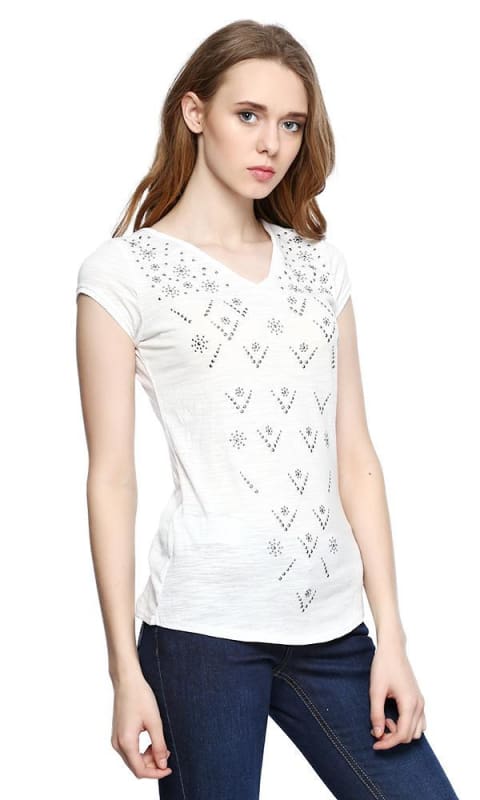 Embellishment Top - White - women t-shirts