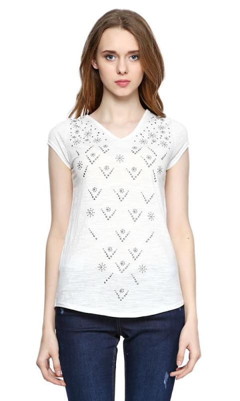 Embellishment Top - White - women t-shirts