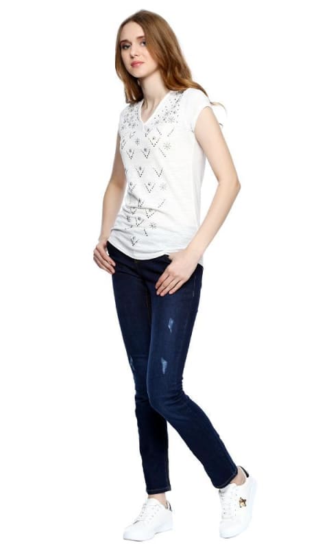 Embellishment Top - White - women t-shirts