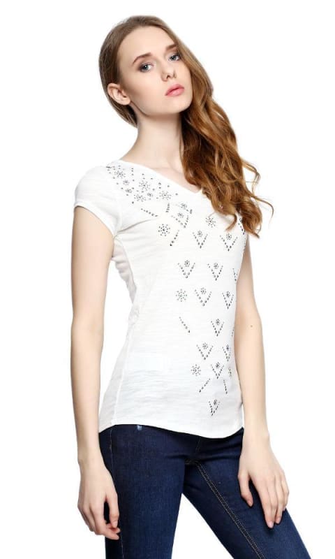 Embellishment Top - White - women t-shirts