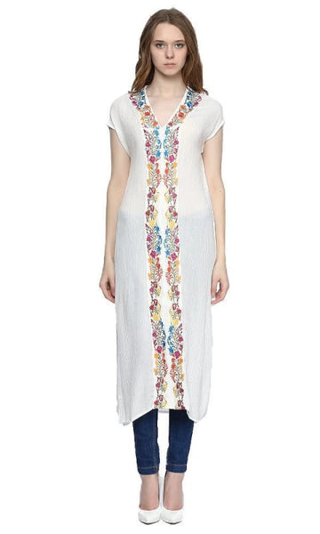 Embroidered Longline Top - Off White - women shirts & blouses