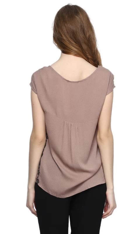 Embroidered Top Tassel Detail - Dark Coffee - women tops