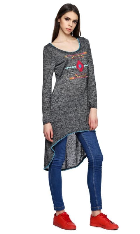 Embroidered Tunic - Heather Black - women t-shirts