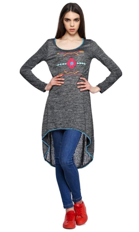 Embroidered Tunic - Heather Black - women t-shirts