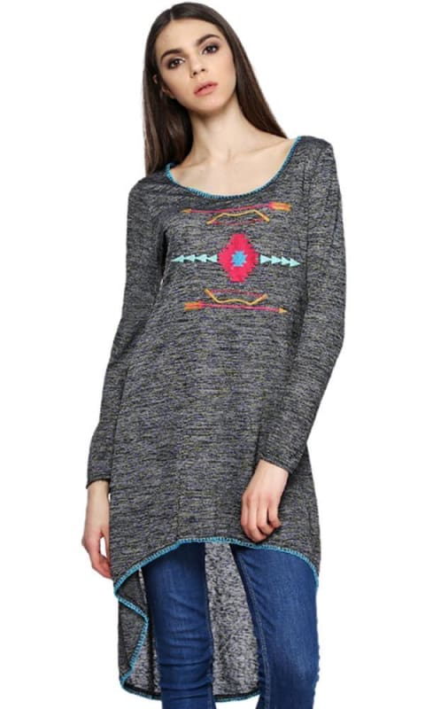 Embroidered Tunic - Heather Black - women t-shirts