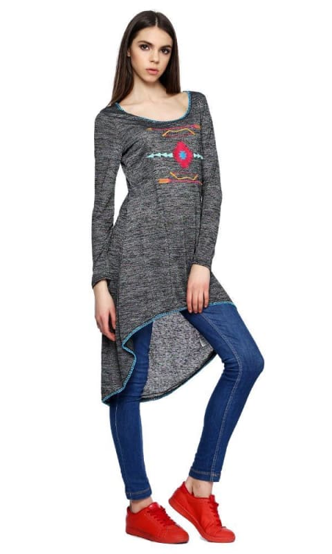 Embroidered Tunic - Heather Black - women t-shirts