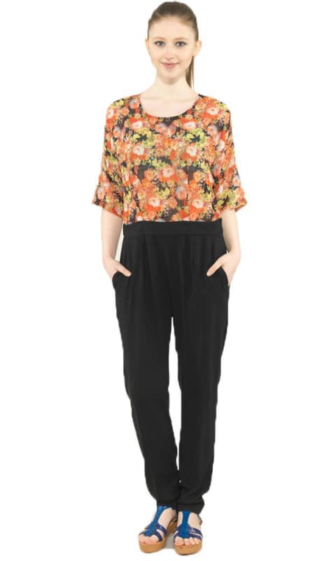 Floral Jumpsuit - Black - women jumpsuits