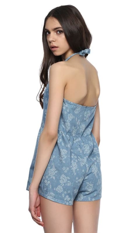 Floral Patterned Playsuit - Blue - women jumpsuits