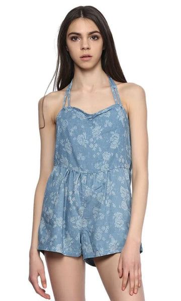 Floral Patterned Playsuit - Blue - women jumpsuits