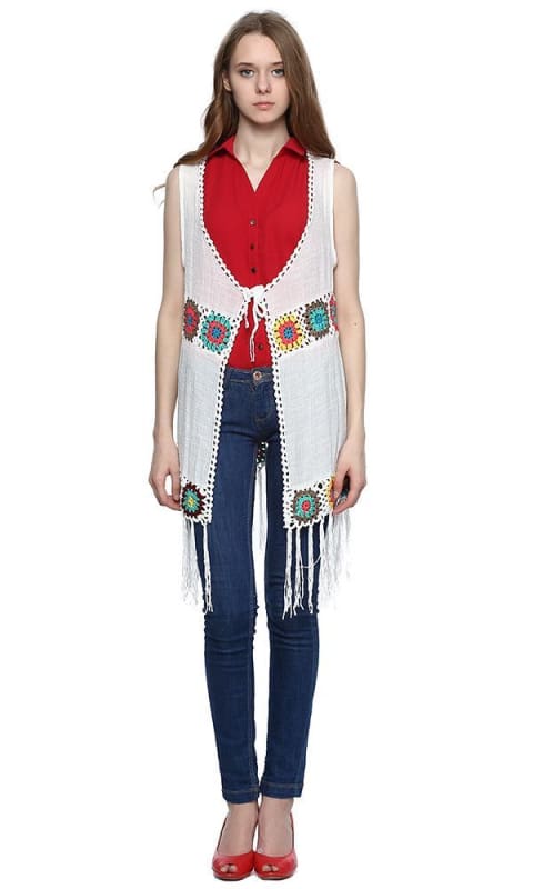 Fringed Vest - Off White - women vests & cardigans