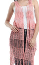 Fringes Crochet Solid Vest - Pink - women vests & cardigans