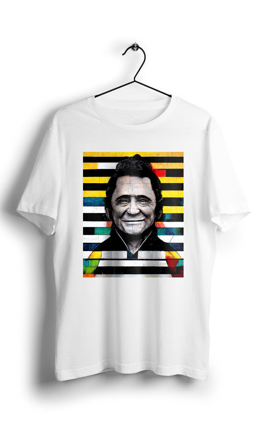 Smiley Johnny Cash in Eduardo Kobra street style -Digital Graphics Basic T-shirt White