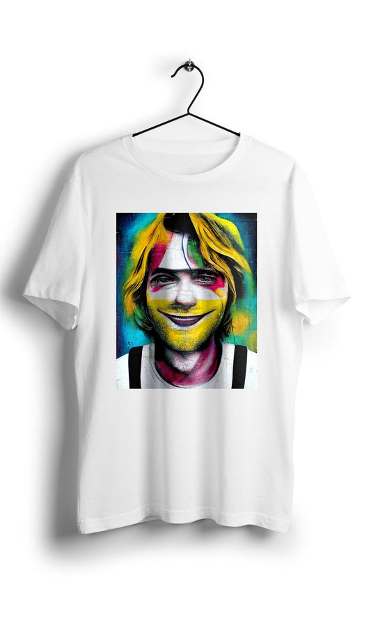 Smiley Kurt Cobain in Eduardo Kobra street -Digital Graphics Basic T-shirt White