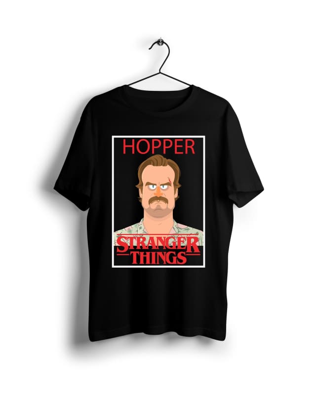 Hopper Stranger Things - Digital Graphics Basic T-shirt Black - POD