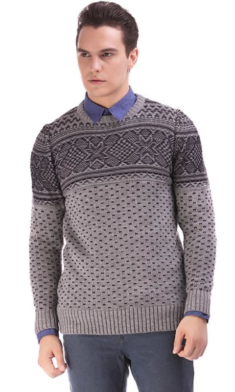 Jacquard Round Neck Sweater - Grey - male pullover