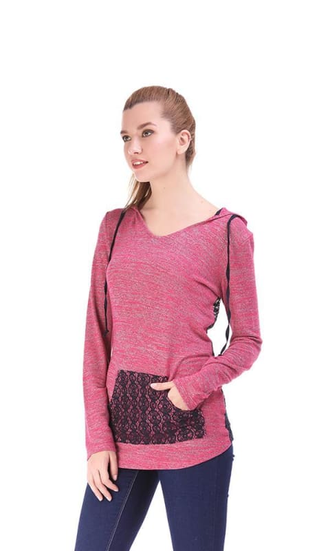 Lace Back Hoodie - Fuchsia - women t-shirts