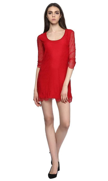 Lace Long Tunic - Red - women t-shirts