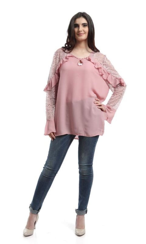 Lace Ruffles Elegant Blouse - Chashmere - women shirts & blouses