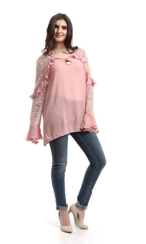 Lace Ruffles Elegant Blouse - Chashmere - women shirts & blouses