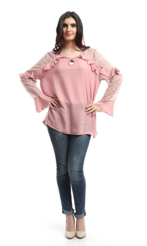 Lace Ruffles Elegant Blouse - Chashmere - women shirts & blouses