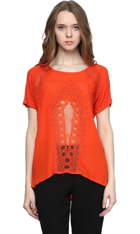 Lace Top - Orange - women shirts & blouses