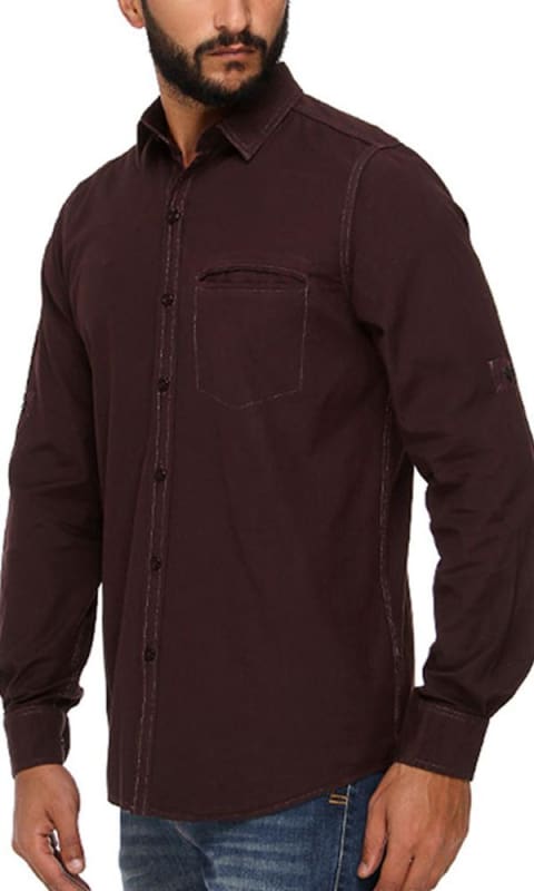 Long Sleeve Shirt - Dark Brown - male shirts