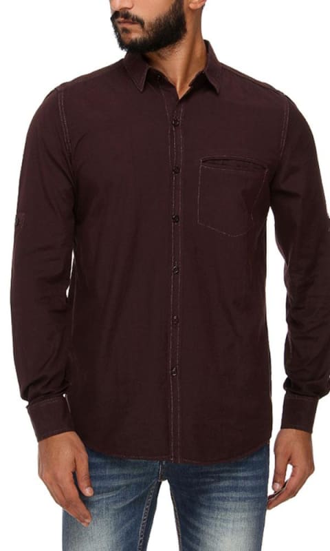 Long Sleeve Shirt - Dark Brown - male shirts