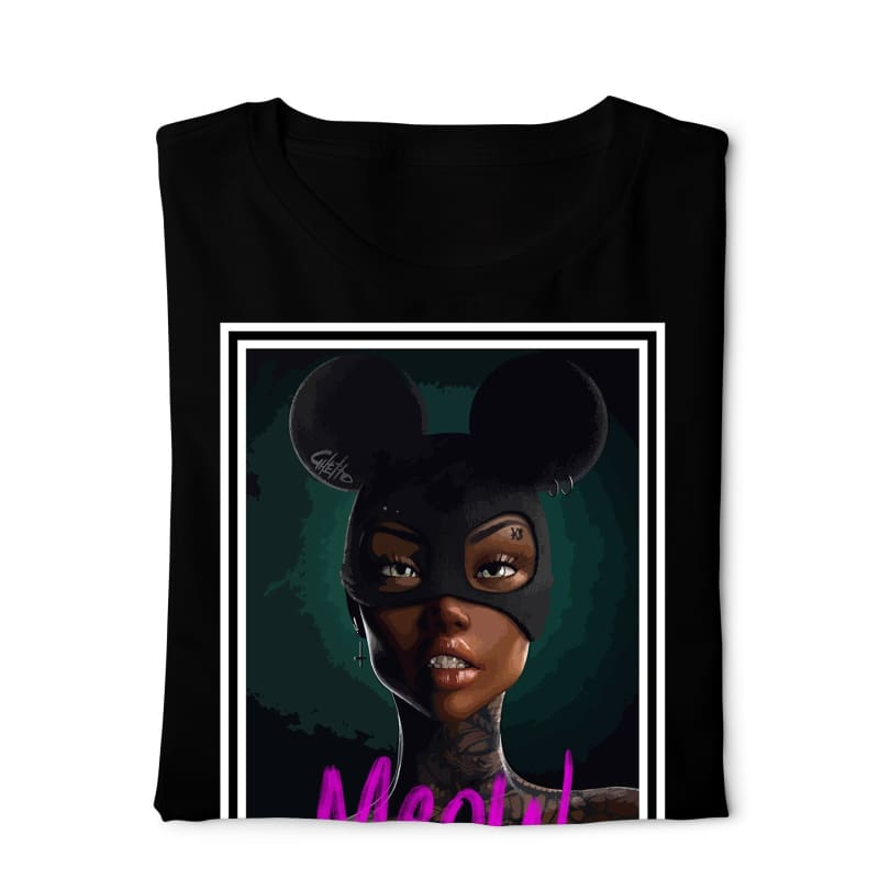 Meow Cat Girl - Digital Graphics Basic T-shirt Black - POD