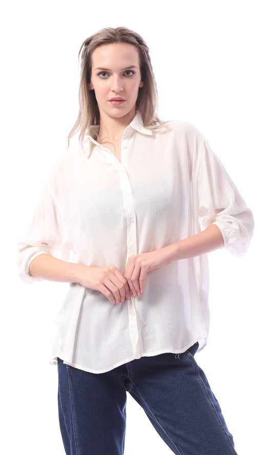 O150707 White Long Sleeved Plain Casual Shirt