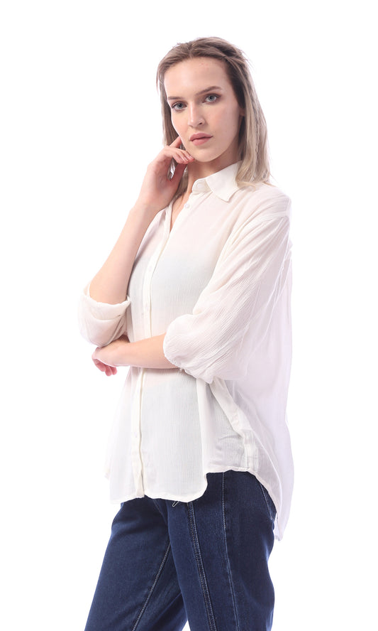 O150707 White Long Sleeved Plain Casual Shirt